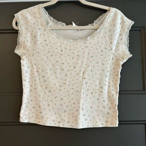 Floral Lace Trim Women's Top